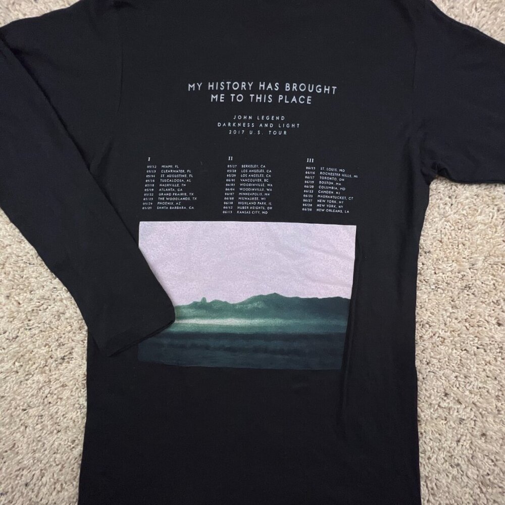 JOHN LEGEND DARKNESS and LIGHT 2017 TOUR LOGO T SHIRT Small Black Long Sleeve